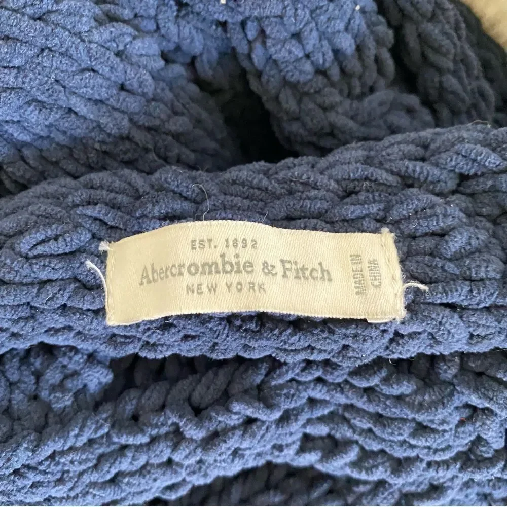 Abercrombie & Fitch navy blue knit Pom Pom balls scarf